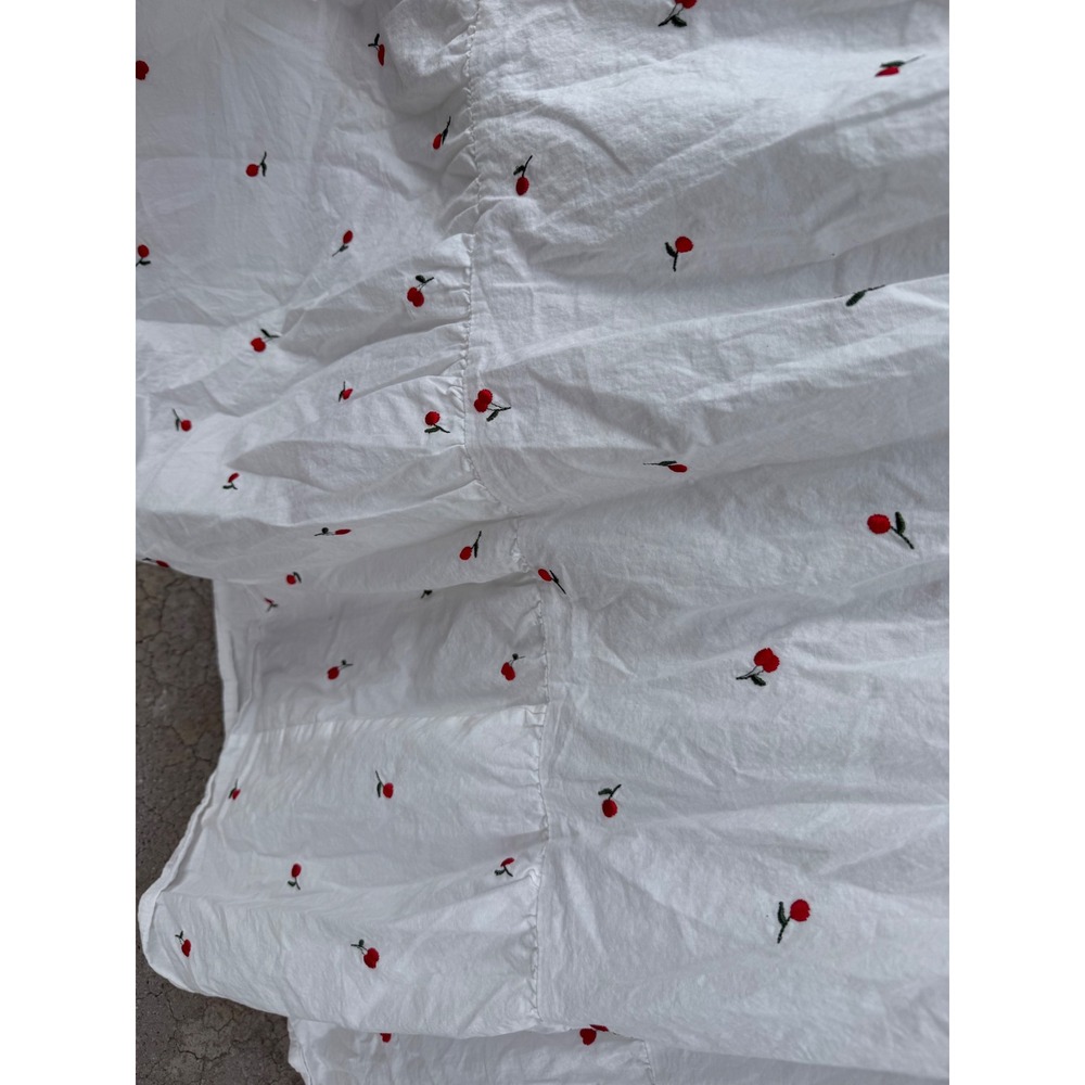 Cider White Cherry Embroidered Tiered Maxi Skirt Cottagecore Coquette Cotton XL - Picture 5 of 9